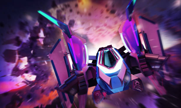 3d render image of a futuristic neon colored sci-fi spaceship.