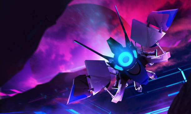 istock 3d render image of a futuristic neon colored sci-fi spaceship. 1298002505