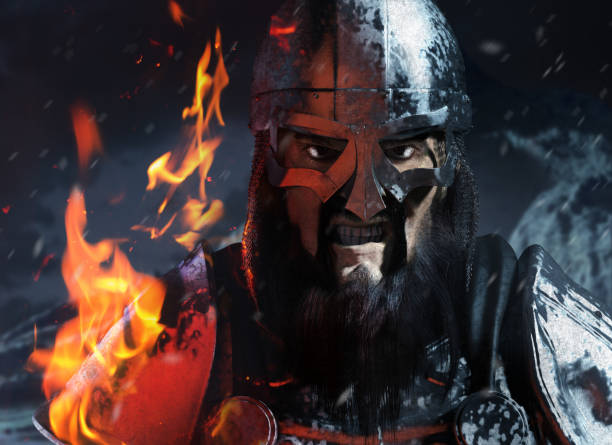 istock 3d render image of viking warrior in armor and helmet. 1298002920