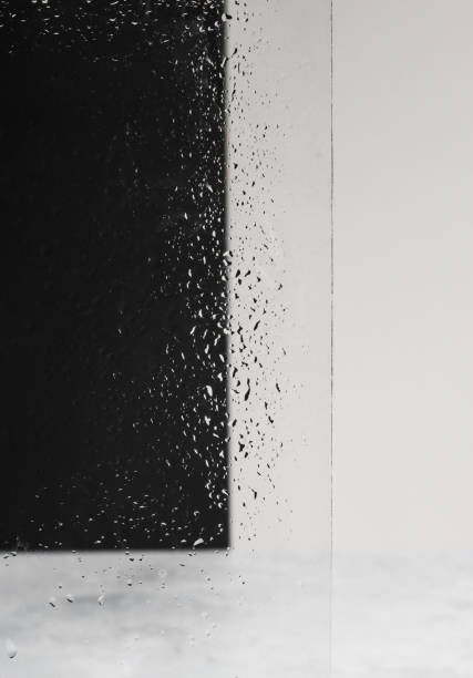 Minimalistic luxury marble shower glass with water droplets