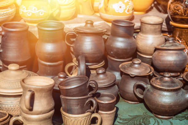 istock Clay dishes. Crockery made clay. Dishes background 1298004713
