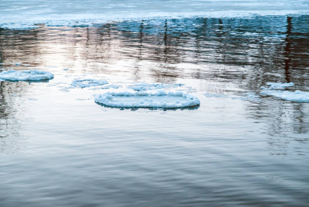 ice floes in a river during a spring ice drift close-up
