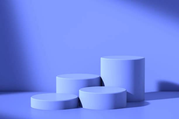 istock Blue cylinder podiums or platforms for product presentation and exposition 1298013676