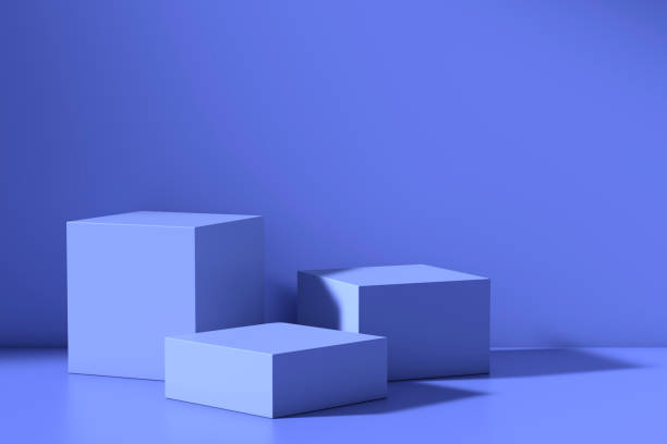 Blue podiums or platforms for product presentation and exposition
