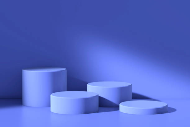 istock Blue cylinder podiums or platforms for product presentation and exposition 1298013709