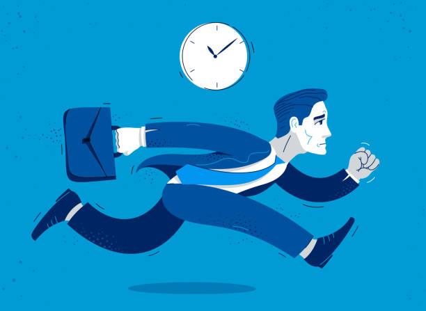 istock Business man run and hurry late vector illustration, funny comic cute cartoon accountant or businessman worker or employee in a rush. 1298016481