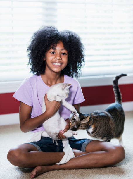 istock African-American girl with two cats 1298022590