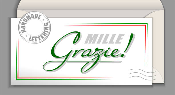 odręczny język włoski napis grazie mille - dziękuję bardzo. włochy wektor kaligrafii wyrażenie dziękuję tak bardzo odizolowane na białej karcie koperty - mille grazie stock illustrations