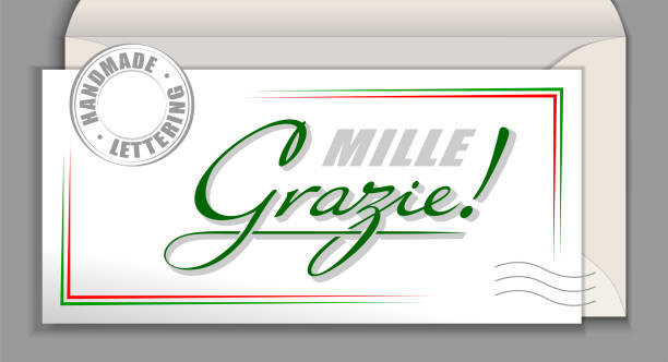 istock Handwritten Italian language lettering Grazie mille - Thank you very much. Italy vector calligraphy phrase Thank You so much isolated on white envelope card 1298024313