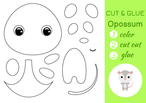 Coloring book cut and glue baby opossum. Educational paper game for preschool children. Cut and Paste Worksheet. Color, cut parts and glue on paper. Vector illustration. Coloring book cut and glue baby opossum. Educational paper game for preschool children. Cut and Paste Worksheet. Color, cut parts and glue on paper. Vector illustration. opossum silhouette stock illustrations