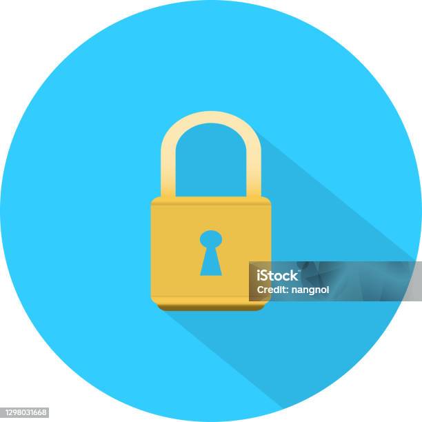 Yellow Lock Pattern Yellow Lock With Shadow In Blue Circle Background Stock Illustration ...