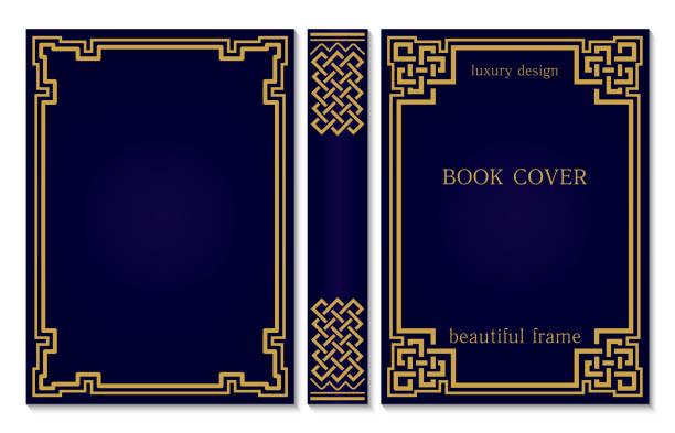 istock Book cover and spine design with a Celtic or Asian weave knot. Vintage old frames and corners. Luxury Gold and dark blue style design. Border to be printed on covers and pages of books. 1298037304