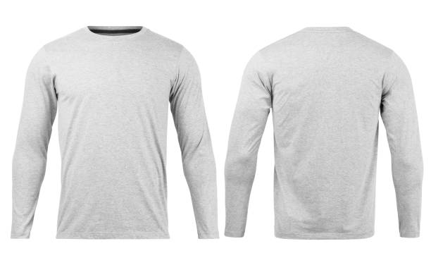 istock Grey T shirt long sleeves mockup front and back used as design template, isolated on white background with clipping path 1298041454