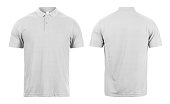 Grey polo shirts mockup front and back used as design template, isolated on white background with clipping path