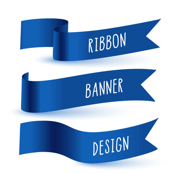 синий 3d флаг лента баннер набор из трех - орденская лента stock illustrations