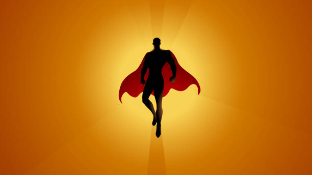 istock Vector Superhero Silhouette Levitating in Air with Sun in Background Stock illustration 1298044915