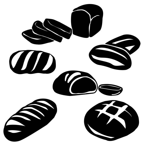 Set of silhouettes of bread of various shapes, whole loaves of bread and slices, logo for a store or bakery Set of silhouettes of bread of various shapes, whole loaves of bread and slices, logo for a store or bakery vector illustration bread silhouettes stock illustrations