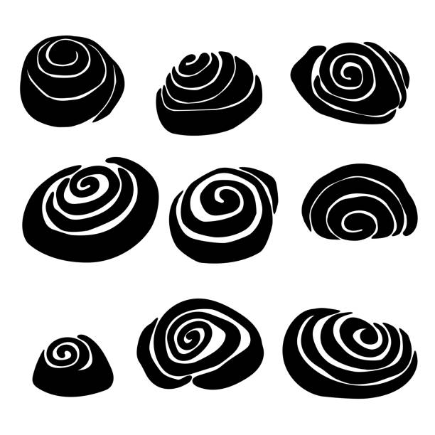 Set of silhouettes of cinnamon buns, cinnamon roll of various types, logo for a sweets store or bakery Set of silhouettes of cinnamon buns, cinnamon roll of various types, logo for a sweets store or bakery vector illustration bread silhouettes stock illustrations