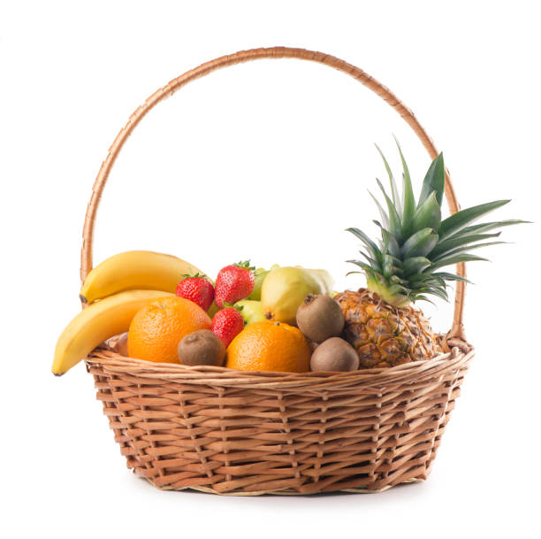 istock Fresh fruit in the basket on white background 1298050332