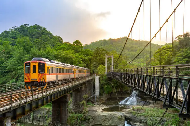 Photo of Trains Traveling at Pingxi Line in , New Taipei City, Taiwan
