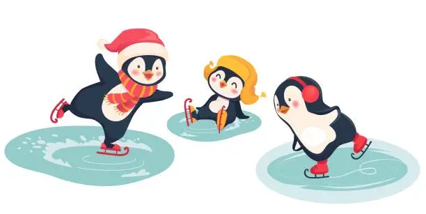 Vector illustration of Penguin ice skating