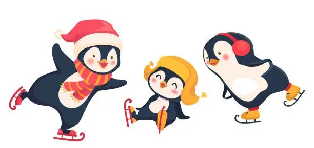 Vector illustration of Penguin ice skating