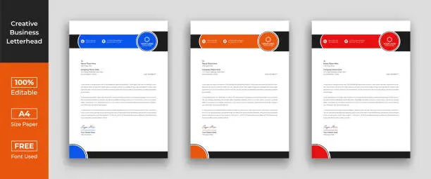 Vector illustration of Letterhead template with various colors, Letterhead template in flat style, Letterhead set or bundle, Business letterhead