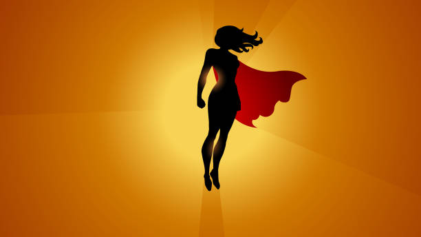 istock Vector Female Superhero Silhouette Floating Mid-Air Stock Illustration 1298058028