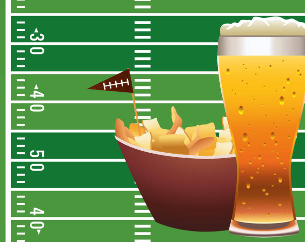 ilustrações de stock, clip art, desenhos animados e ícones de american football camp with snaks and beer - american football football food snack