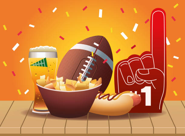 ilustrações de stock, clip art, desenhos animados e ícones de football american football sport icons and fast food - american football football food snack