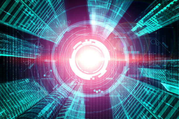 istock Digital data flow on road with motion blur to create vision of fast speed transfer 1298061542