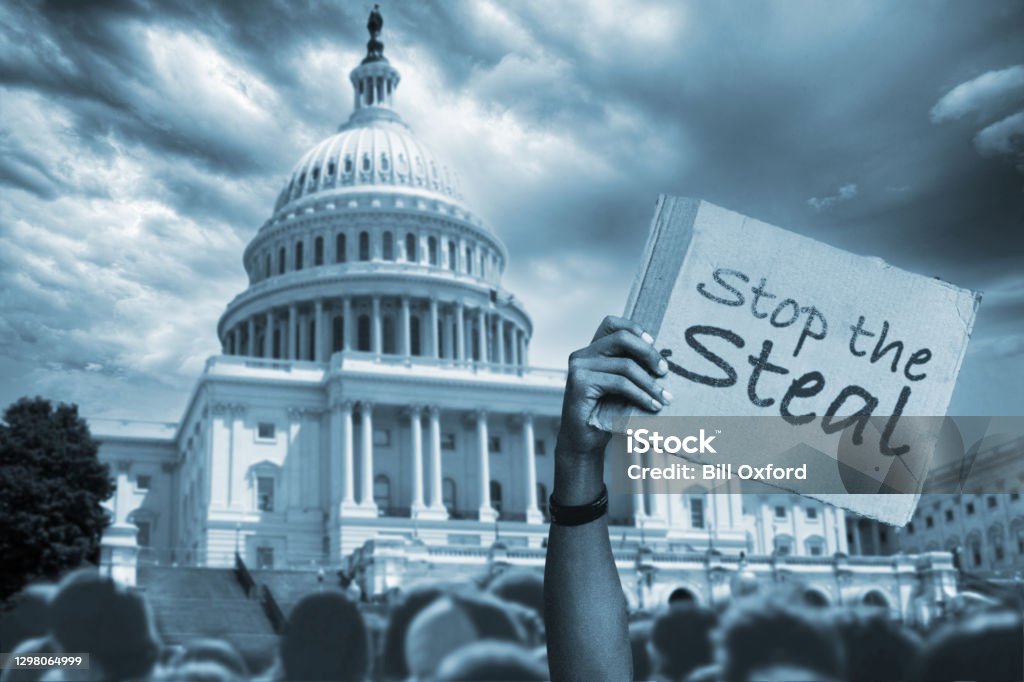 Stop the Steal protest in front of Capitol Building Rebellion Stock Photo
