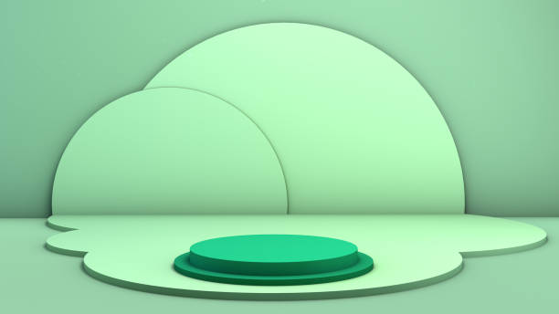 istock Mockup with geometric shape on abstract background. Empty pedestal for product display. 3D render. 1298068189