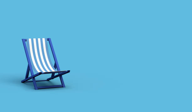 istock Folding beach chair on pastel blue background. Summer and vacation concept. 3D illustration. 1298070179