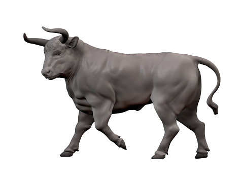 Big bull isolated on white background. Result of rendering 3d model