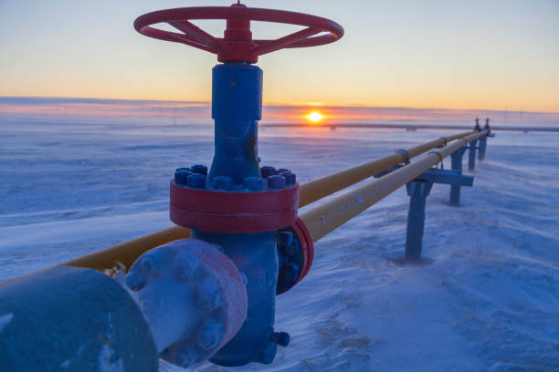 petróleo, industria del gas. agrupe cabezales de pozo y armadura de válvulas, válvula de gas, pozo de gas de alta presión - wellhead fotografías e imágenes de stock