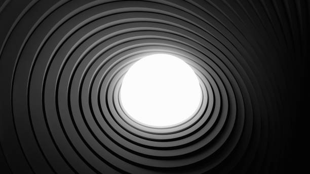 istock Self-illuminated ball on surface of black circular lines. Feeling of instability. 1298073160