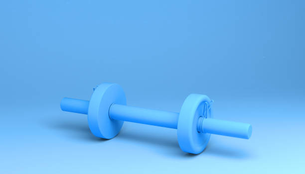 istock Long dumbbell with blue discs. 3D illustration. Fitness concept. 1298074049