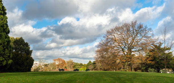 Panoramic view over the hill on top of Parc Monsouris in Autumn - Paris, France
