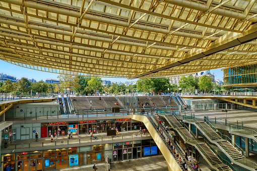 Paris, France - August 09 2020: Interior view of the new canopy at Forum des Halles.