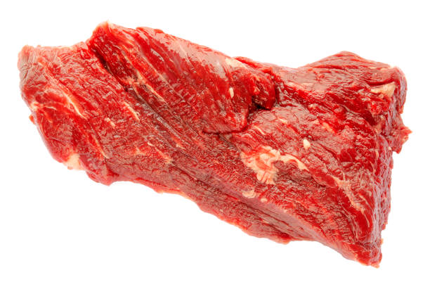 istock Meat beef isolated on white background, clipping path, top view. Buffalo fillet close-up, top view. Fresh raw piece of beef. Piece of fresh beef, top view. Piece of beef for a steak. 1298080606