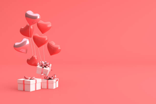 istock Mock up of gift box with balloons in heart shape. 3d rendering. 1298083972