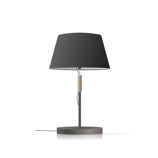 istock Decorative table lamp. Original model with a black silk lampshade and a metal leg. For living room, bedroom, study and office. Vector illustration on a white background. 1298089173