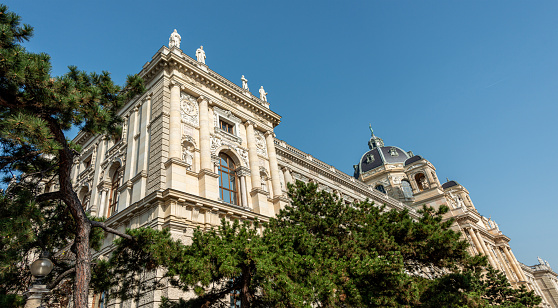 A pair of twin buildings stands opposite each other on Maria-Theresien-Platz. Each of them measures roughly 170 x 70 metres, and each is crowned by a 65-metre-high dome. From dome to dome the sun god Helios (on the Museum of Natural History) and Athens, the god of art (on the Museum of Art History), eye each other from a distance.