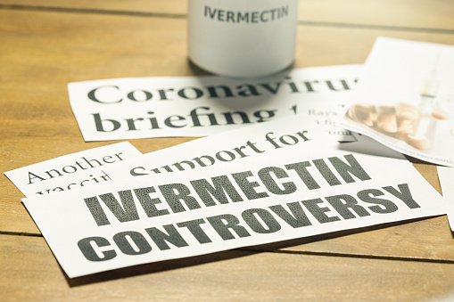 Newspaper headlines about ivermectin, a medicine being controversially proposed to treat Covid-19 in the pandemic