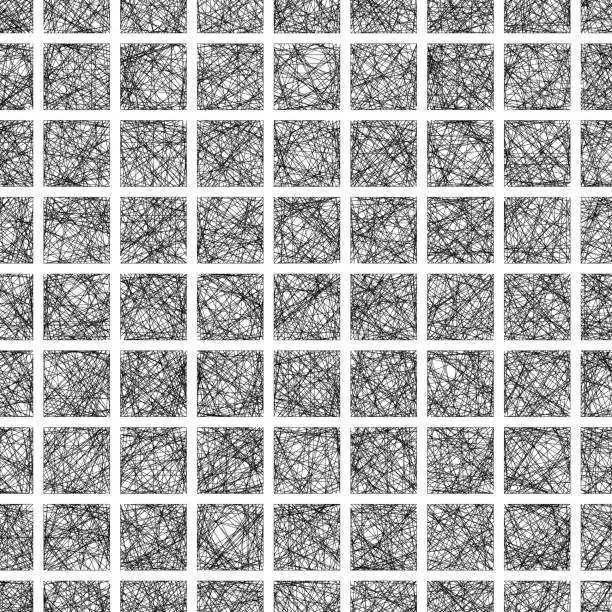 Vector illustration of Matrix pattern of squares. Each filled with lines