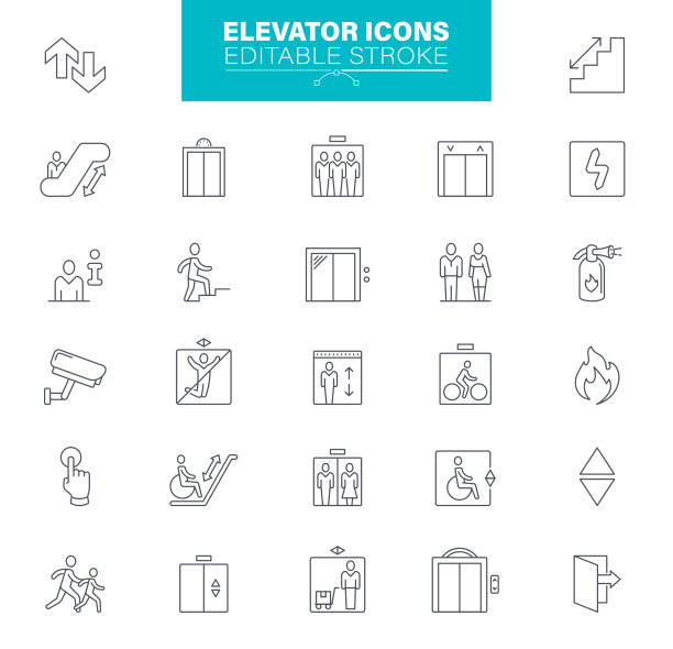 ilustrații de stoc cu icoane lift editabile contur - ascensor
