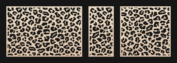 Laser cut pattern. Vector with leopard skin print. Aspect ratio 3:2, 1:2, 1:1 Laser cut patterns. Vector design with leopard skin print, abstract texture. Template for cnc cut, decorative panels of wood, metal, plastic, paper. Trendy cutting design. Aspect ratio 3:2, 1:2, 1:1 mountain lion tree stock illustrations