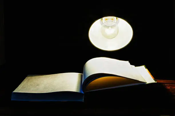 Notebook illuminated by a table lamp
