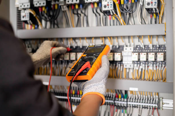 istock Electrician engineer uses a multimeter to test the electrical installation and power line current in an electrical system control cabinet. 1298102755